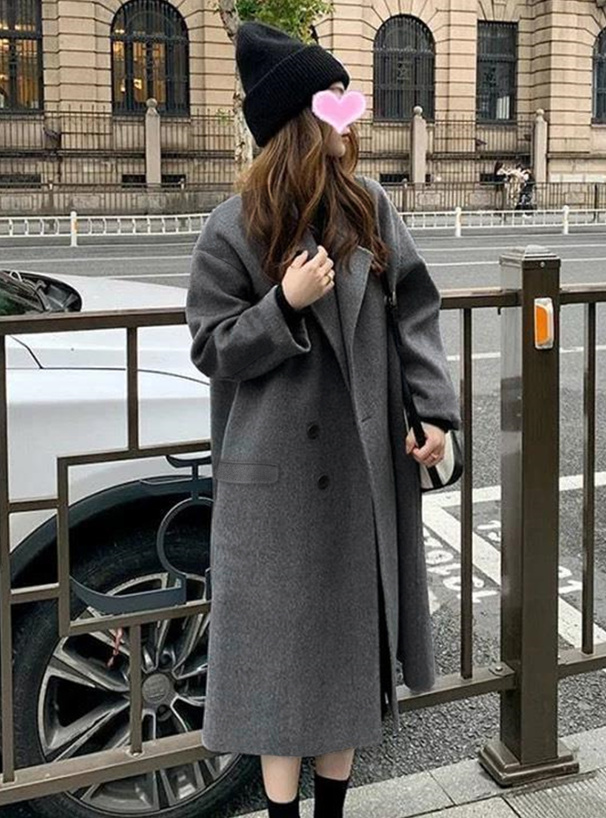 ダブルフェイス Pコート アイニードモアシューズ ウール100% グレー