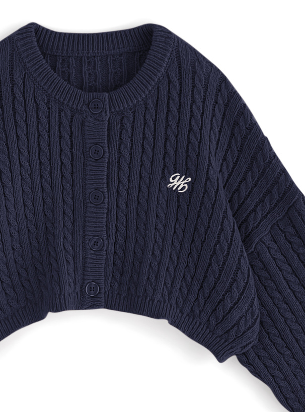 ロゴ刺繍ケーブルニットショート丈カーディガン[k9311d] | レディース