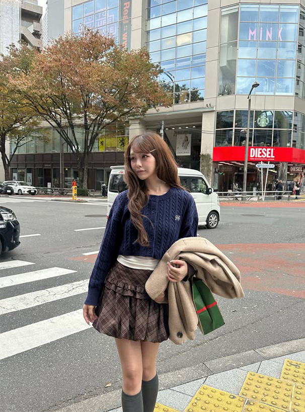 ロゴ刺繍ケーブルニットショート丈カーディガン[k9311d] | レディース