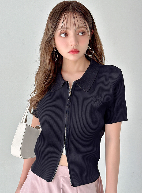 ダブルジップロゴ刺繍ニットトップス[k9341e] | レディース