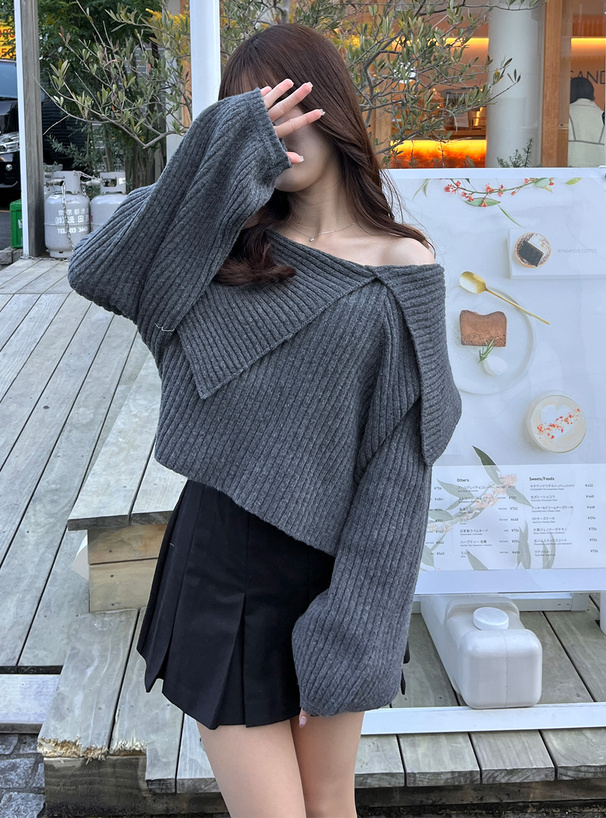 アシンメトリービッグカラーニットトップス[lt34] | レディース