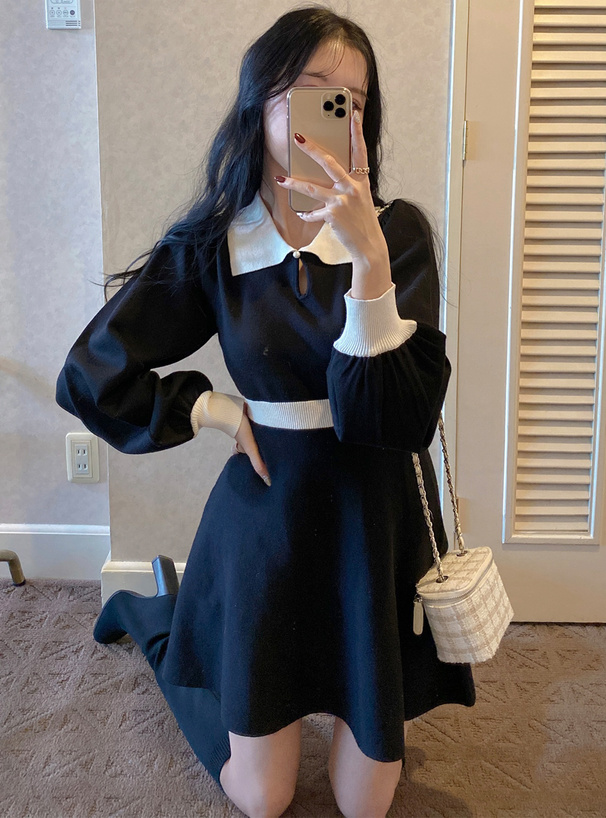 ケープ付きバイカラーフレアニットワンピース[mb1526] | レディース