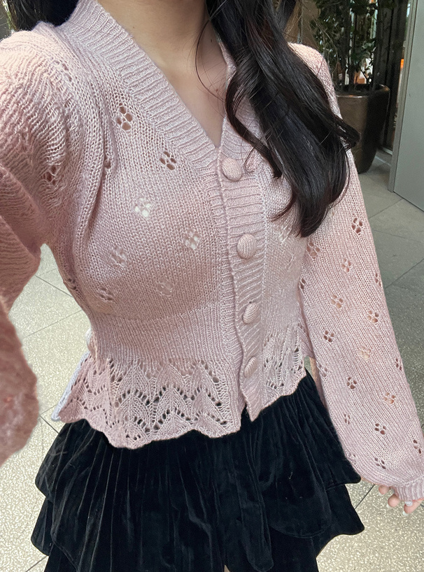 透かし編みペプラムニットカーディガン[mh73] | レディース