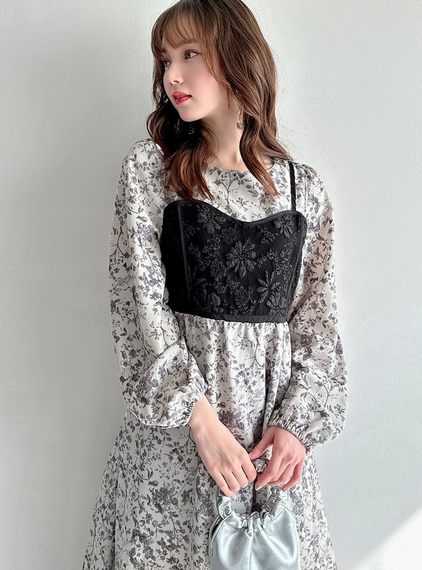 花柄ビスチェレイヤード風ワンピース[nr364] | レディースファッション