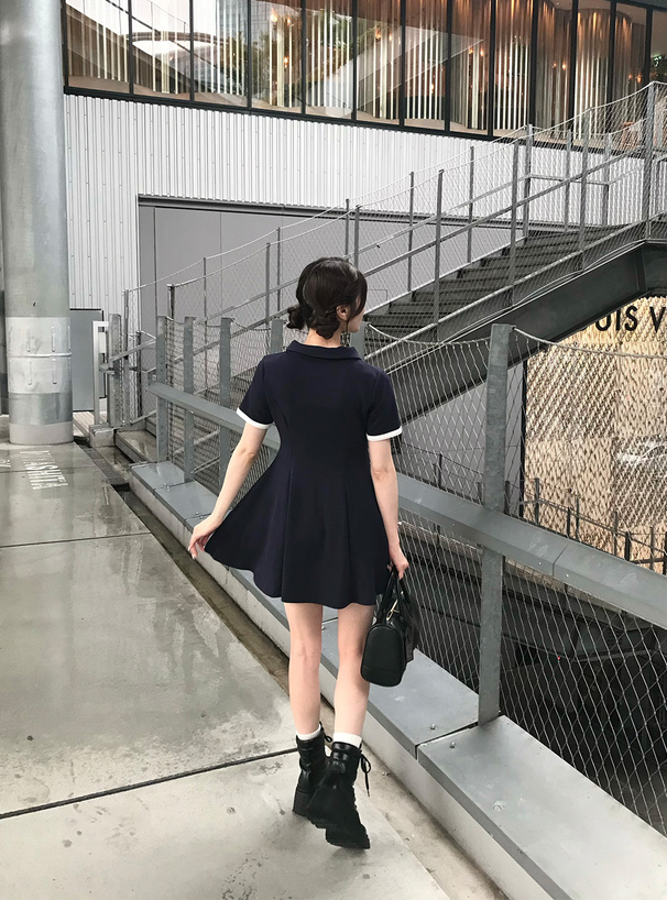 ポロ風袖配色フレアミニワンピース[sm295] | レディースファッション