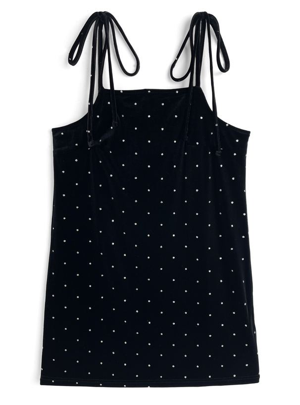 ドット柄リボンストラップベロアキャミソールミニワンピース[sm379