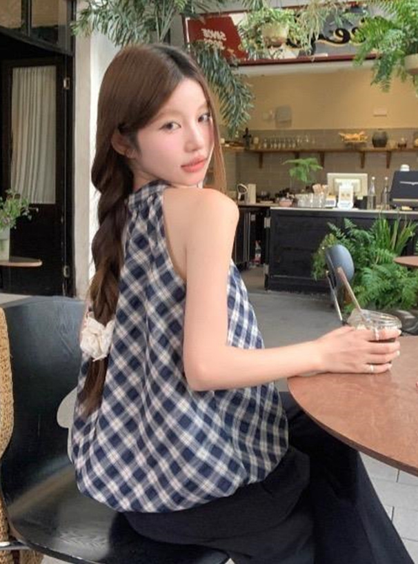 チェック柄ホルターネックバルーントップス[sd127] | レディース