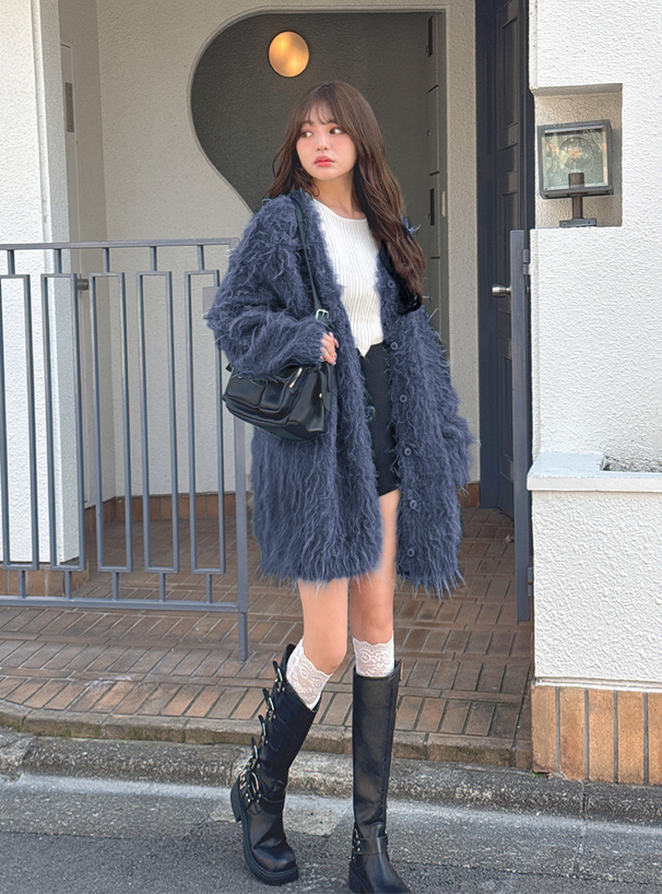 ウール混ロングシャギーニットカーディガン[pm532] | レディース