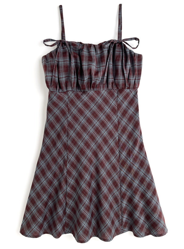 チェック柄ギャザーリボンキャミミニワンピース[pa065] | レディース