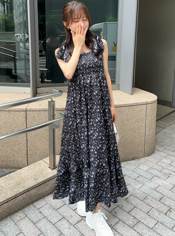 花柄リボンシャーリングティアードワンピース[pp168] | レディース