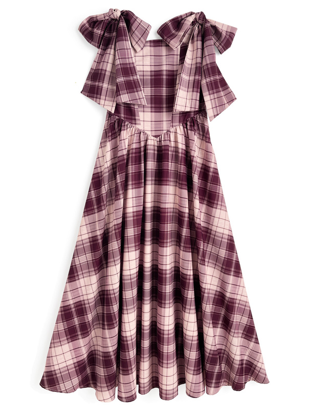 チェック柄ショルダーリボンフレアワンピース[ru1237] | レディース