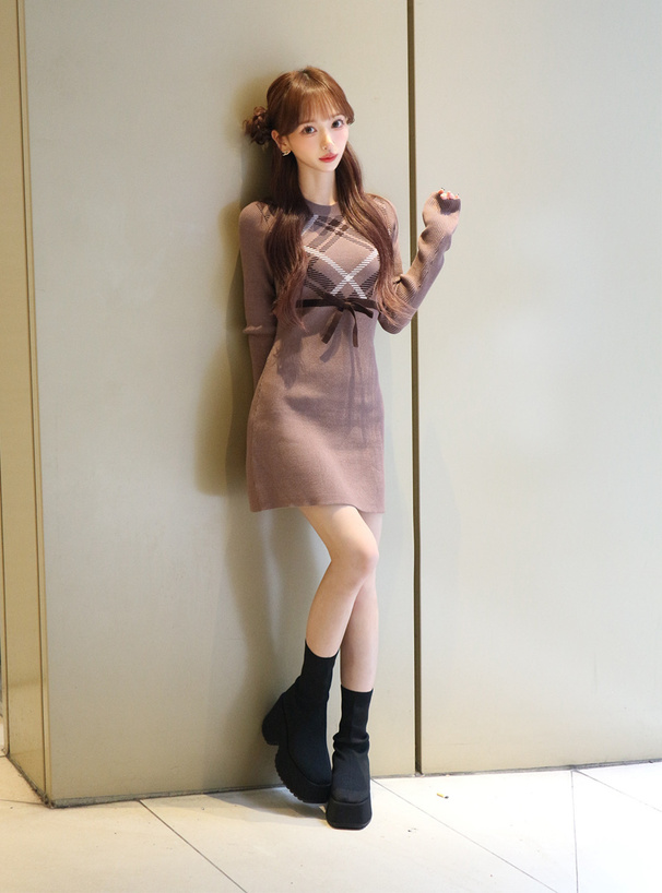 チェック柄ニットミニワンピース[ru1354] | レディースファッション