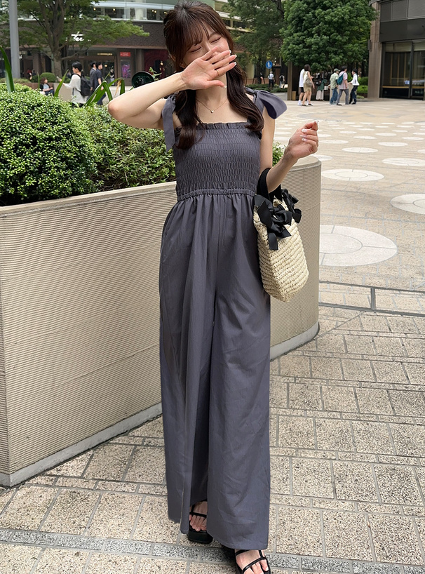 ショルダーリボンシャーリングオールインワン[tg732] | レディース