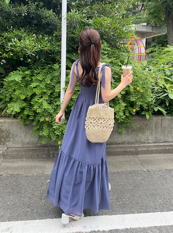 シフォンショルダーリボンワンピース[tg837] | レディースファッション