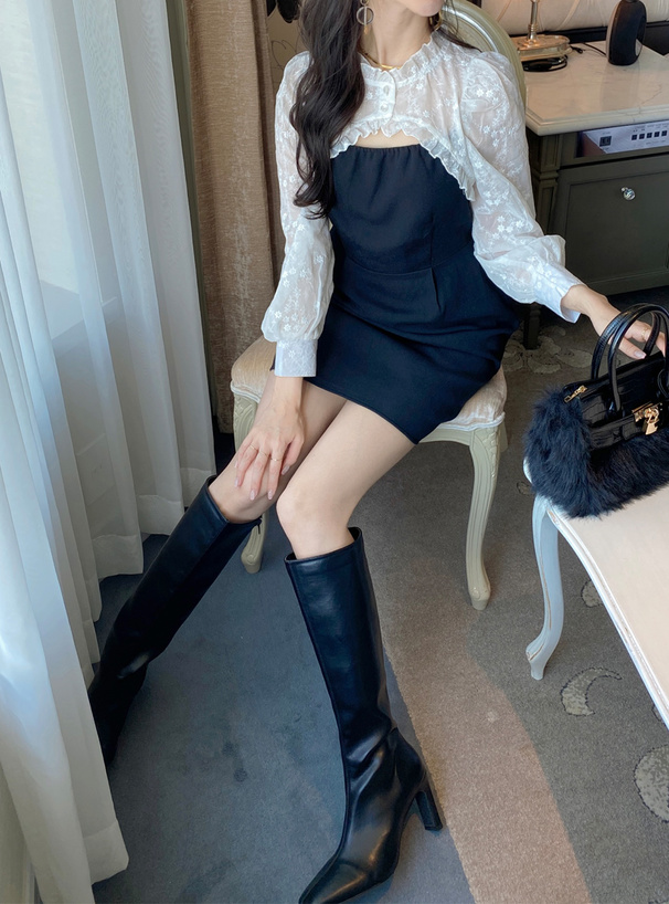 花柄刺繍ボレロドッキングミニワンピース[tu455] | レディース