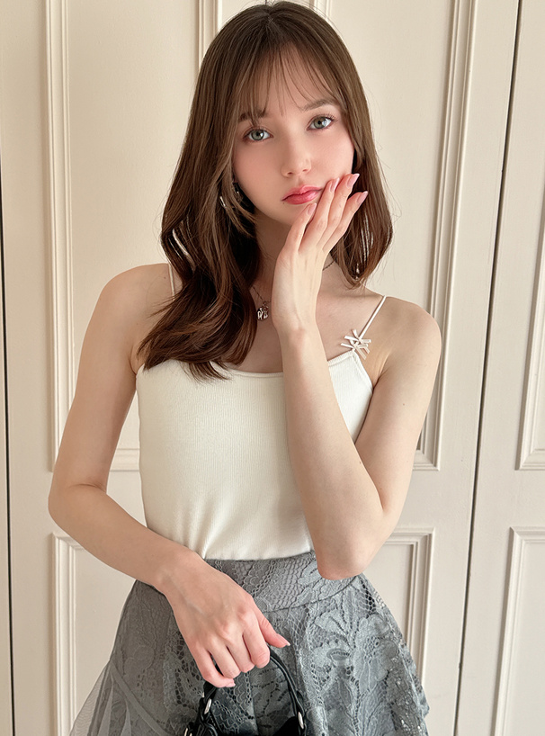 カップ付きサテンリボンストラップキャミソール[tu1159] | レディース