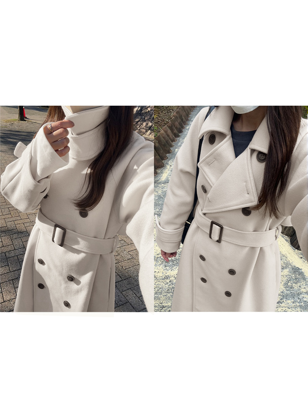 襟3Wayベルト付きフェイクウールトレンチコート[ze783] | レディース