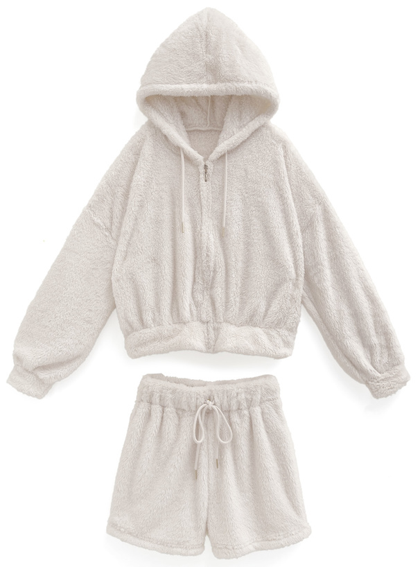 フードジップパーカー×ショートパンツボアセットアップ[ze881