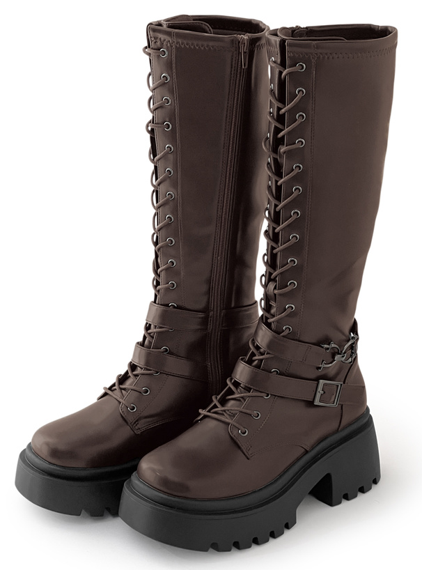 レースアップベルト厚底ロングブーツ[zr1406] | レディース