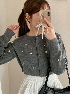 ビジューパールニットショート丈カーディガン[an1467] | レディース