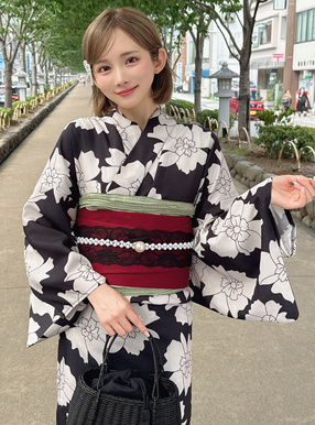 モノトーン花柄浴衣セット[gi1515] | レディースファッション通販の