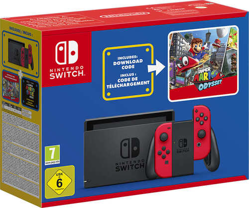 Nintendo Switch (Red) + Super Mario Odyssey | Deku Deals