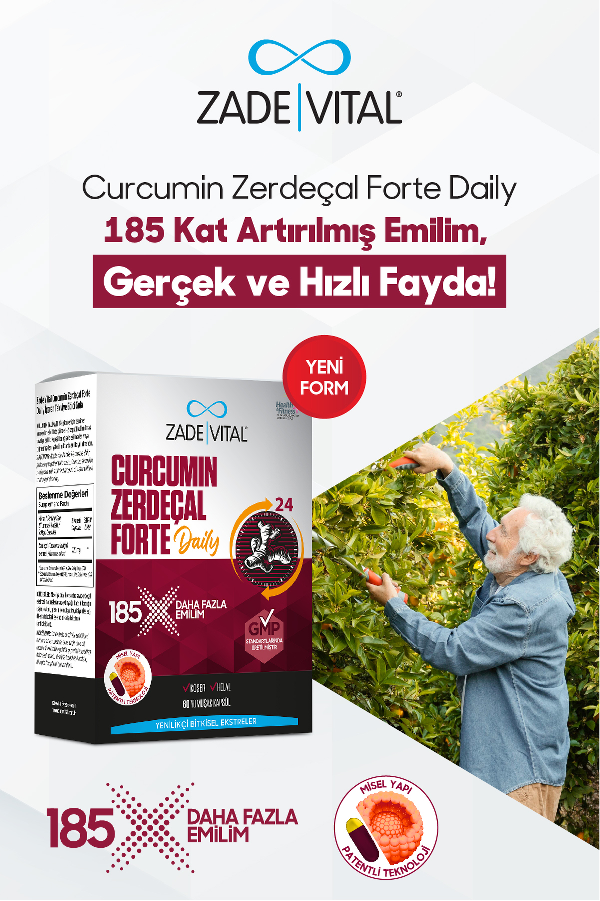 Zade Vital Curcumin Turmeric Forte Daily 185X Yüksek Emilimli