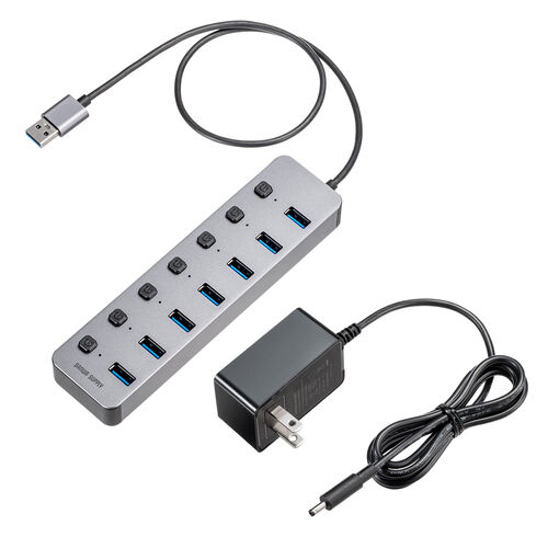 USBハブ（7ポート・ACアダプタ付・USB充電器・セルフパワー・個別