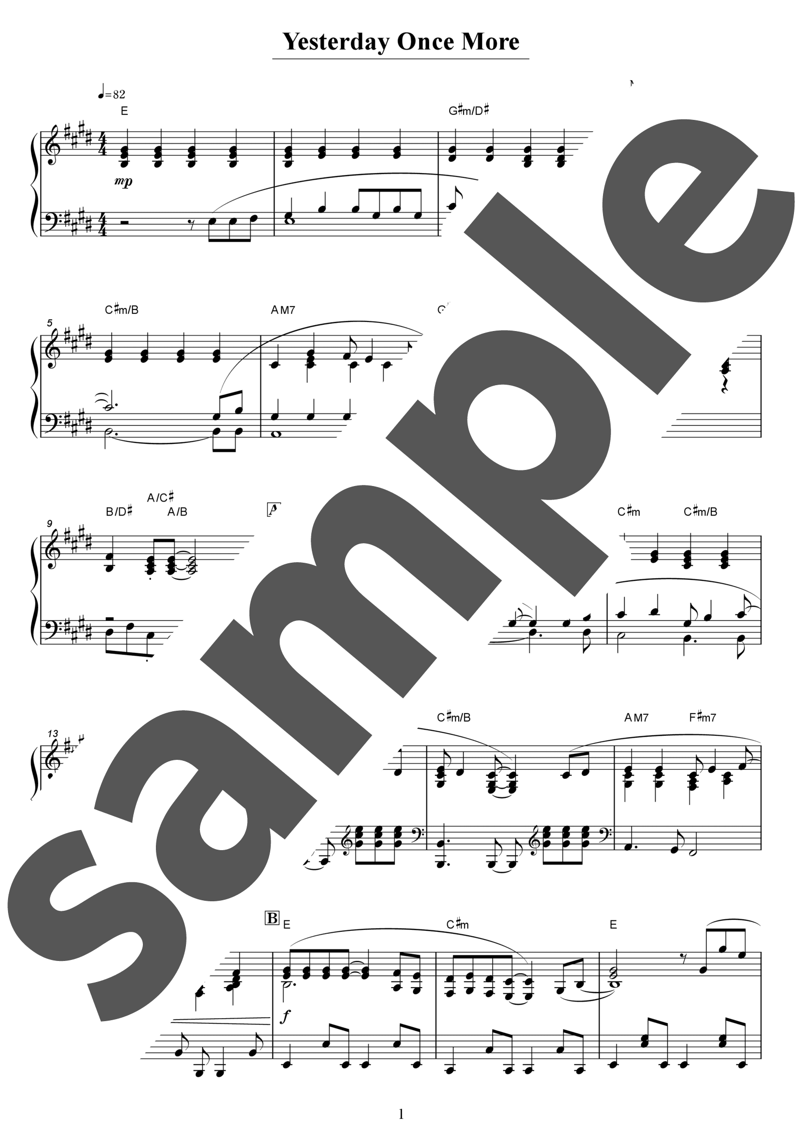 ピアノ楽譜】Yesterday Once More / The Carpenters（中上級） - 楽譜
