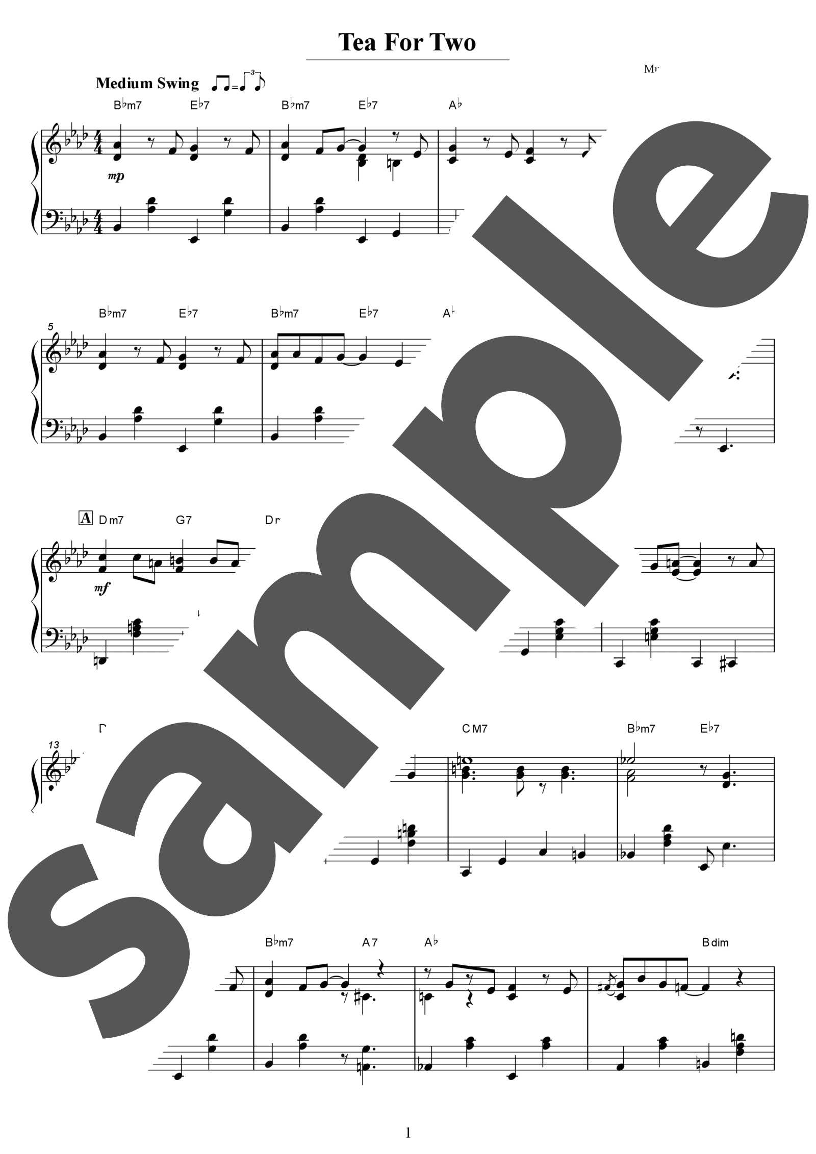 ピアノ楽譜】Tea for Two / Vincent Youmans（中上級） - 楽譜アプリ