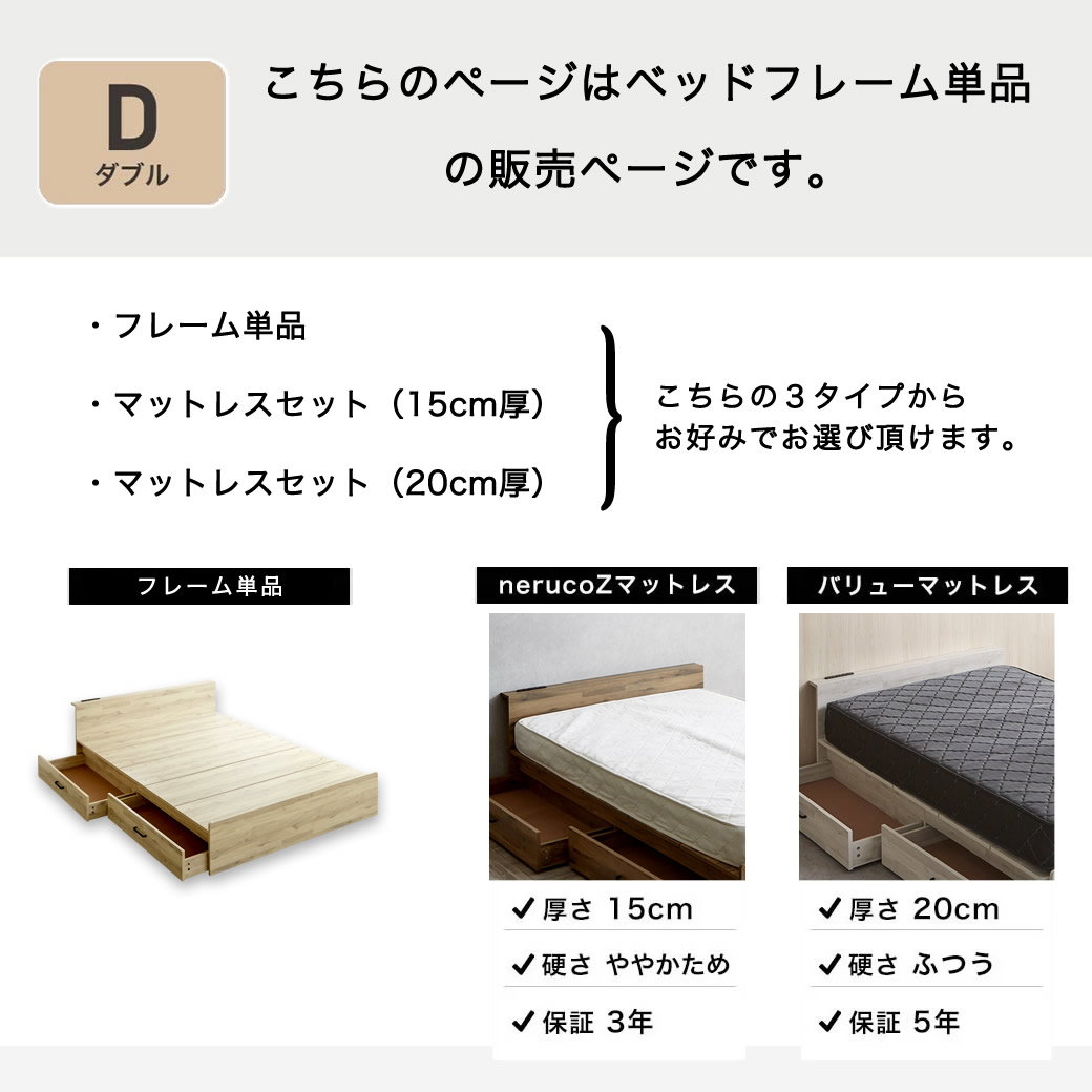 ストレージトップベッド 収納付きベッド ダブル フレーム単品 引き出し