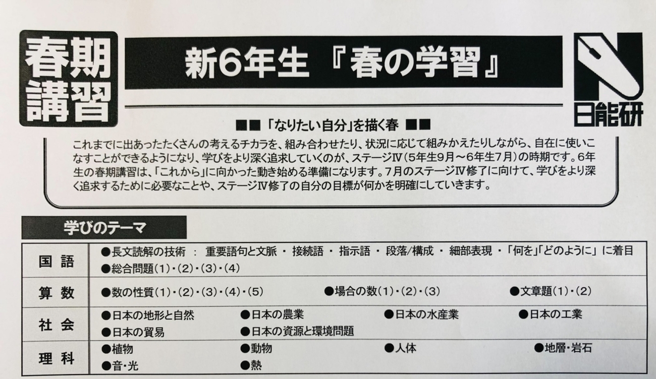日能研新6年生】春期講習の概要 - ちゅりぷ子のもしかして中高W受験