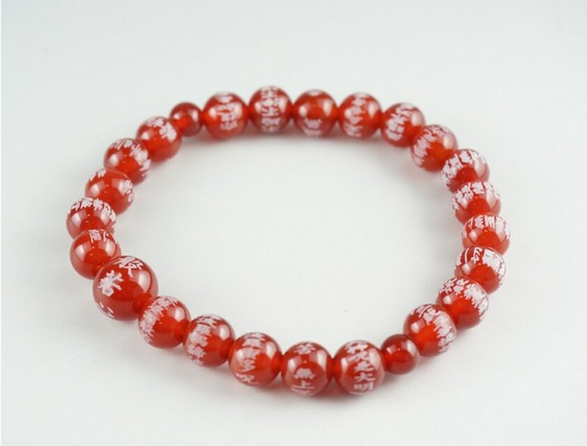 腕輪 赤瑪瑙/レッドアゲート 般若心経彫入り 8mm ブレスレット 数珠