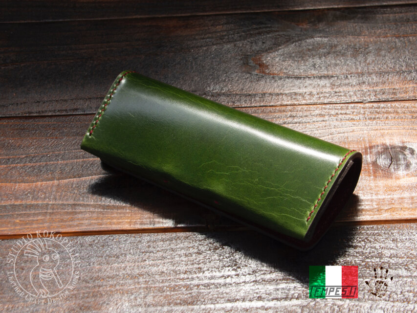 DIONA グリーンレザー メガネケース 本革メガネケース【グリーン