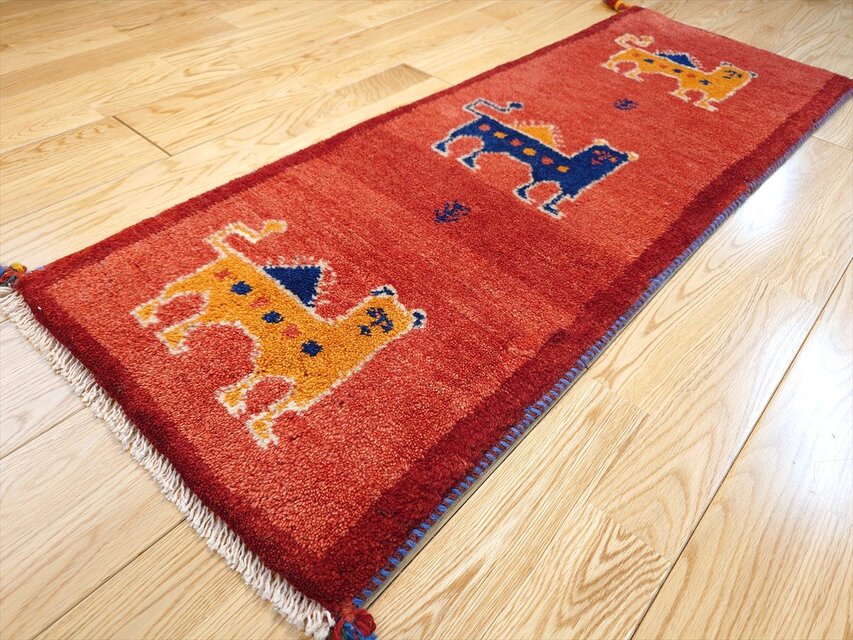 ペルシャ ギャッベ ミニランナー 細長いマット ラグ 113x43㎝ ライオン