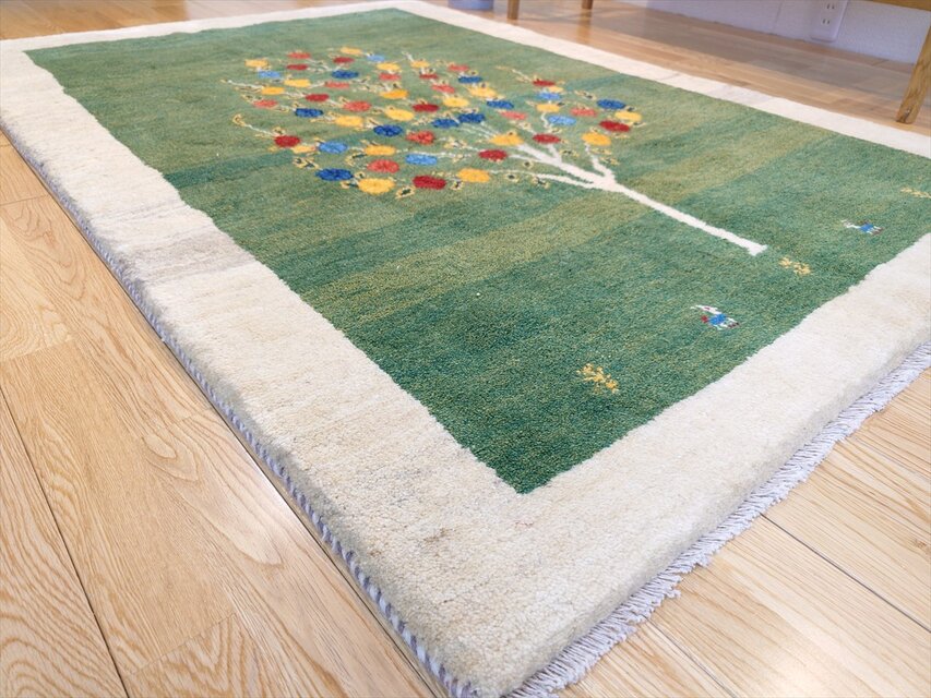 ペルシャ ギャッベ リビング 168x120㎝ ザクロの木 緑色 アイボリー