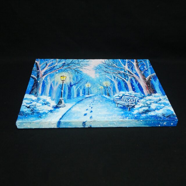 油絵 原画 雪景色 冬景色 幻想的 青 絵画 F3「雪降る幻想」 | iichi