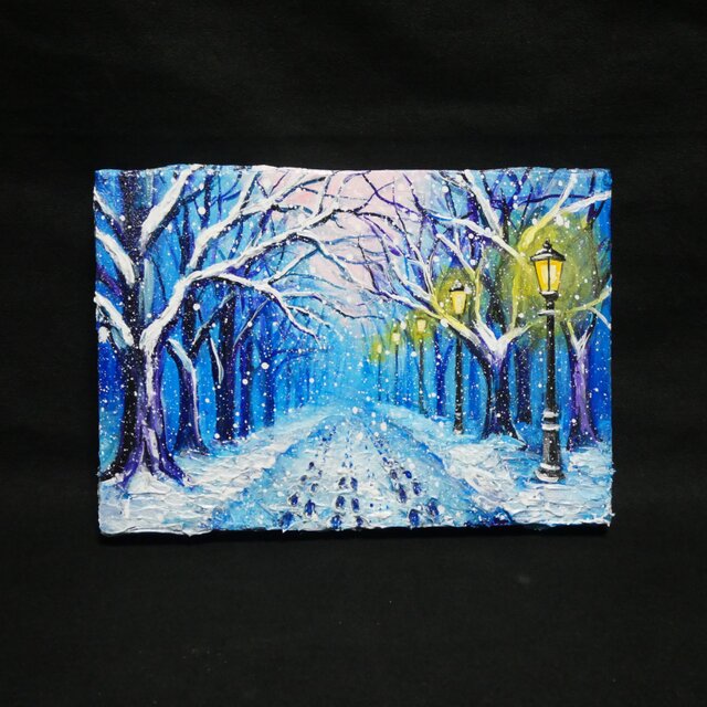 油絵 原画 【雪の散歩道】 絵画 油彩 雪 景色 風景画 冬 | iichi 日々