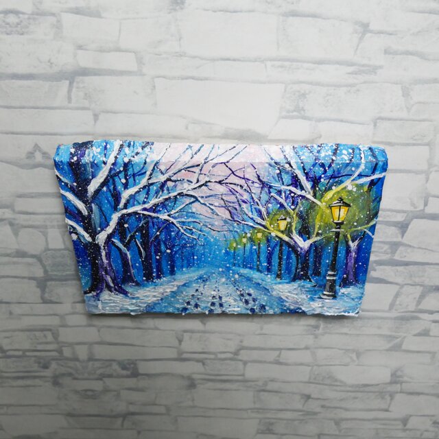油絵 原画 【雪の散歩道】 絵画 油彩 雪 景色 風景画 冬 | iichi 日々