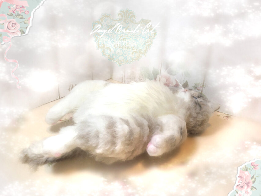エンジェル バンビキャット 全身可動 猫 幻獣 角 羊毛フェルト アート