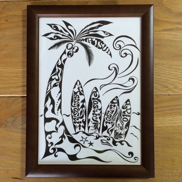 ヤシの木とサーフボード】（A4）模様に名前を入れて。絵のオーダー