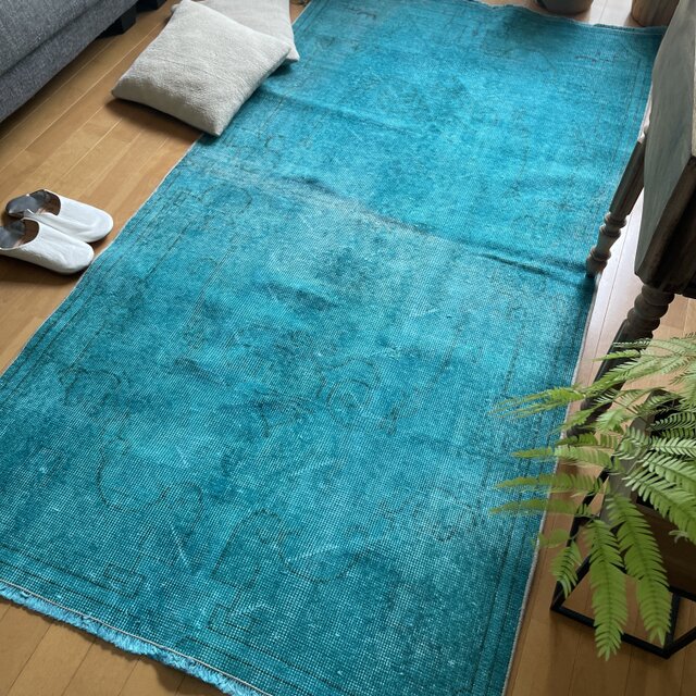 トルコヴィンテージラグ ターコイズブルーグリーン 204×103 オーバー