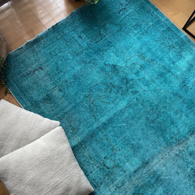 トルコヴィンテージラグ ターコイズブルーグリーン 204×103 オーバー