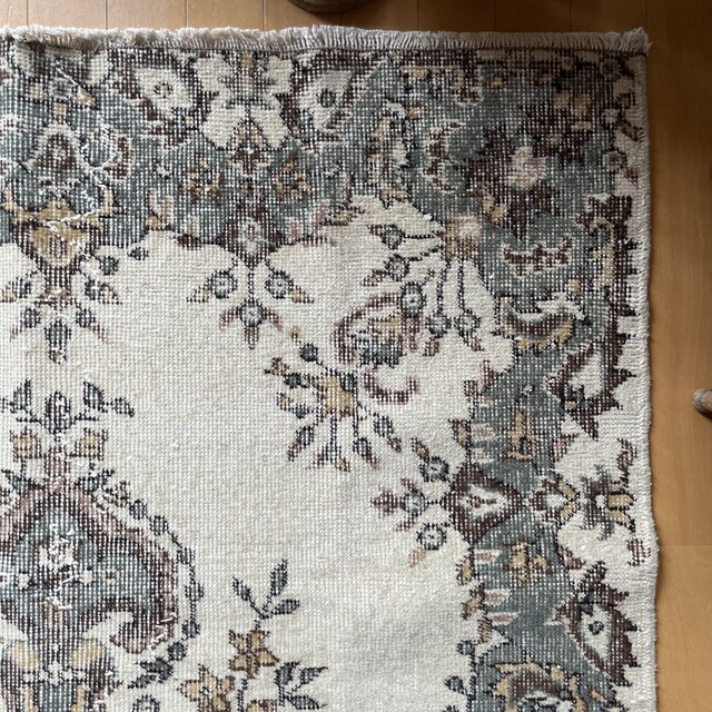 115×206 モスグリーン×クリーム メダリオン トルコヴィンテージラグ