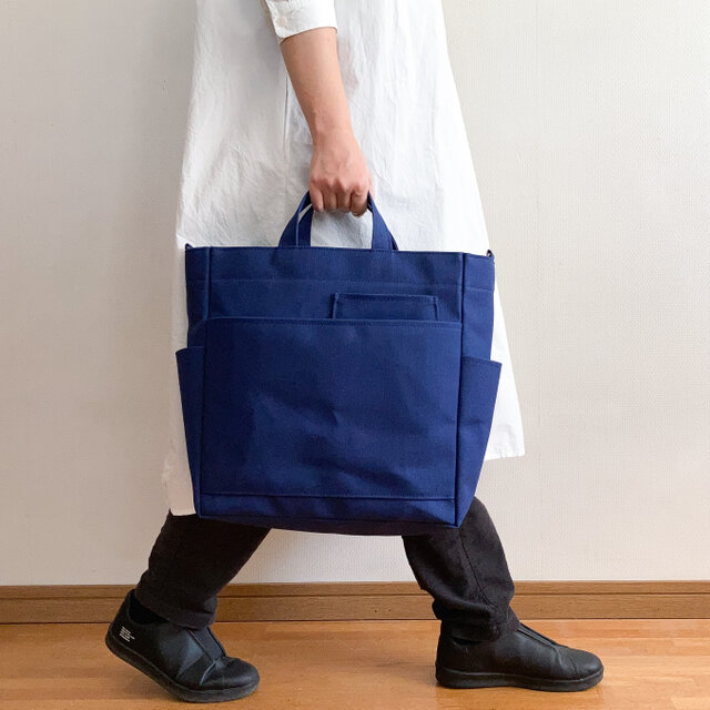 ダブルポケット2wayトート 紺 / 8号帆布 | iichi 日々の暮らしを
