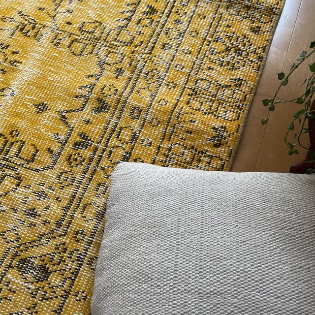 140.5×256 大判 イエローオレンジオーバーダイ トルコヴィンテージラグ