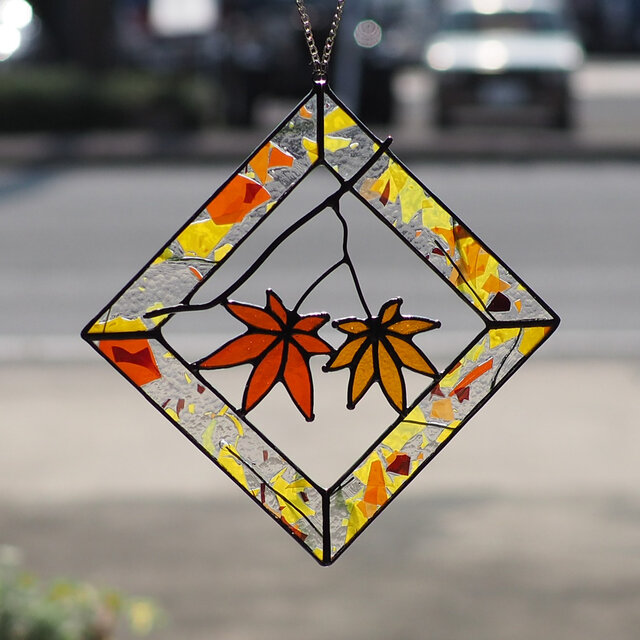 もみじ」紅葉・赤・ステンドグラス・パネル・オブジェ・サン