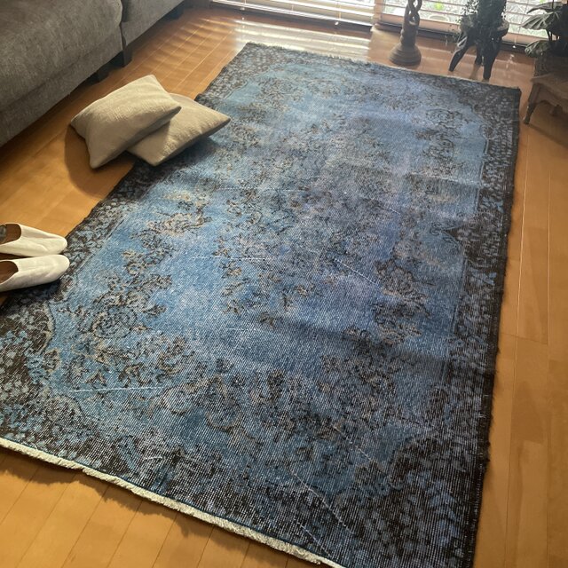 120×206 ブルーブルーオーバーダイ花や実 メダリオントルコ