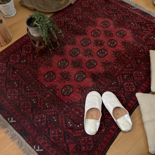 99×152 渋め 深みある赤 艶やか トライバル トルコヴィンテージラグ