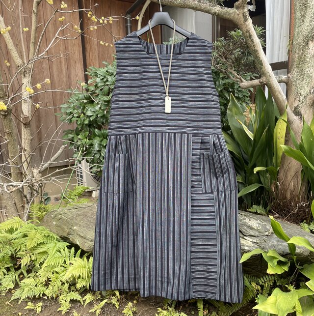 着物リメイク】縞木綿のジャンパースカート/タック | iichi 日々の